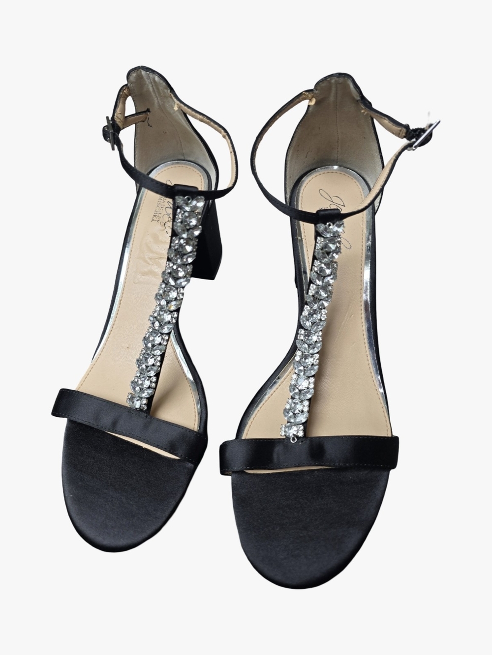 Jewel Badgley Mischka Lindsey Block-Heel Black Evening Sandal Sz 9.5 Wedding - Picture 4 of 10